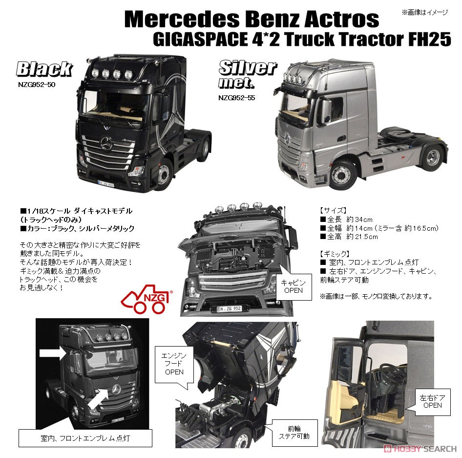 Mercedes-Benz Actros Gigaspace 4x2 Truck Tractor FH25 (Black) (Diecast Car) Other picture1