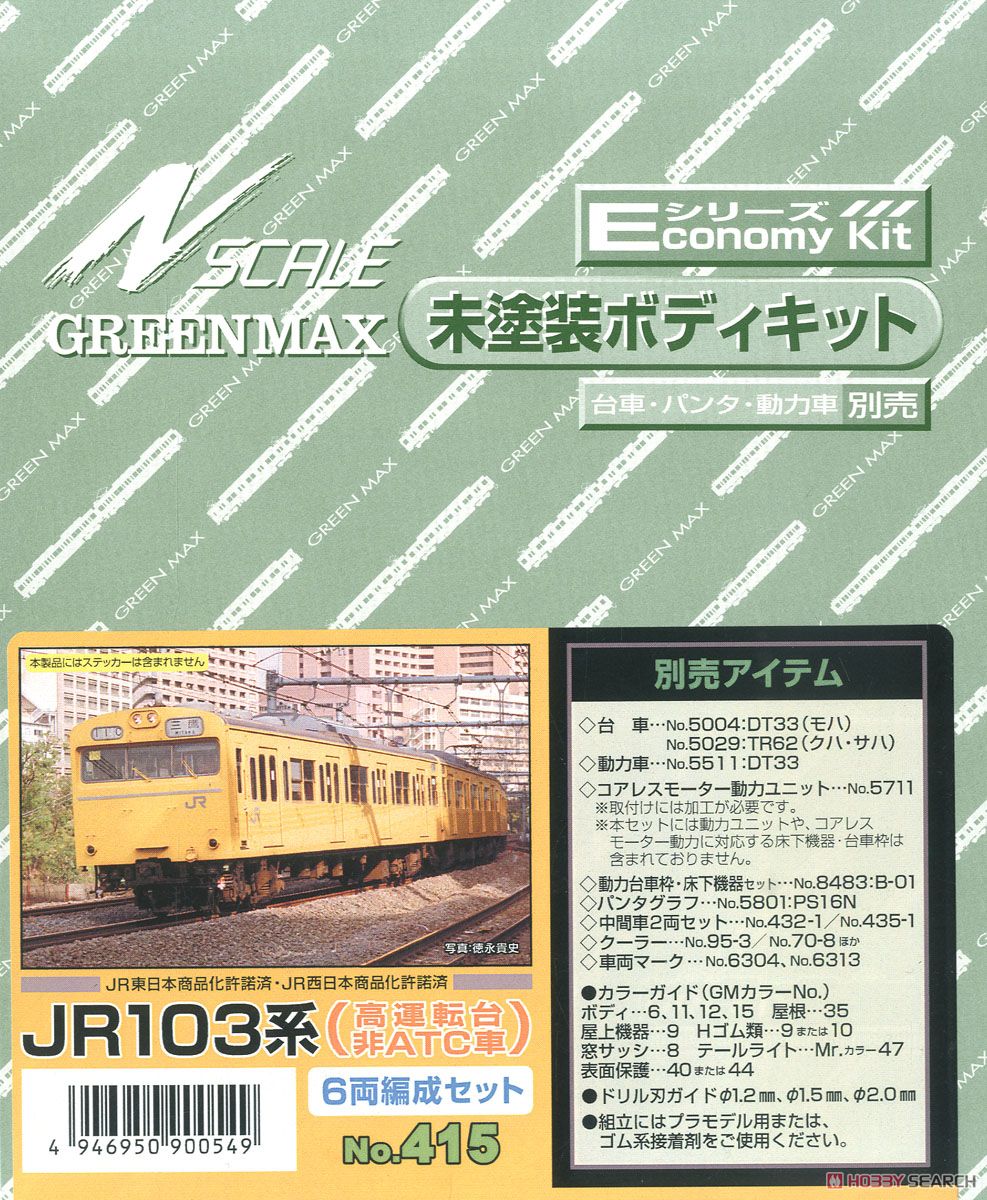 JR 103系 (高運転台・非ATC車) 6輛編成セット (6両・組み立てキット) (鉄道模型) パッケージ1