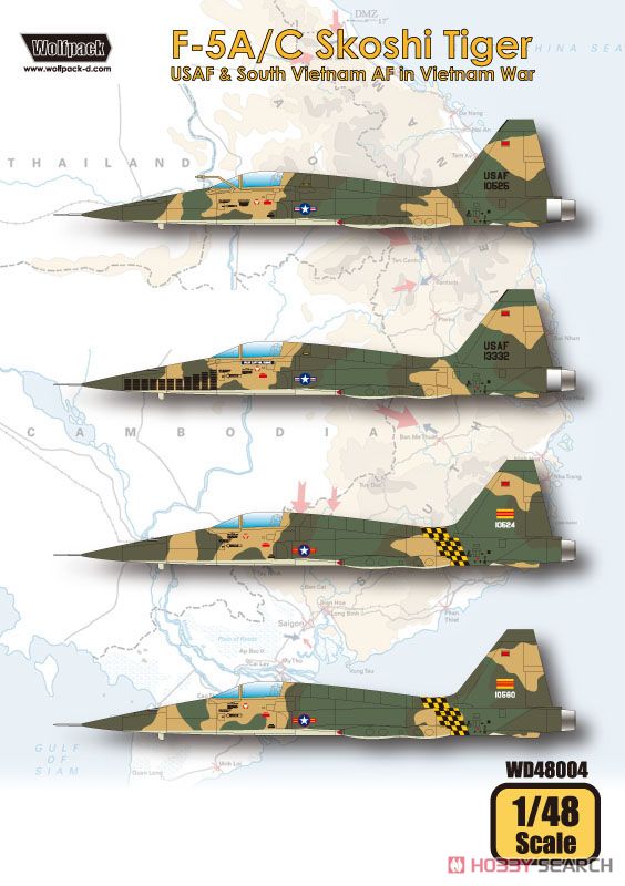 Wolfpack 1/48 decal F-5A/C Skoshi Tiger - USAF & South Vietnam AF in Vietnam War Wolfpack 1/48 decal F-5A/C Skoshi Tiger - USAF & South Vietnam AF in Vietnam War