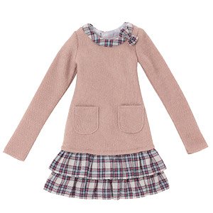 50 Funwari Check Frill One-piece Dress (Pink x Blue Check) (Fashion Doll)