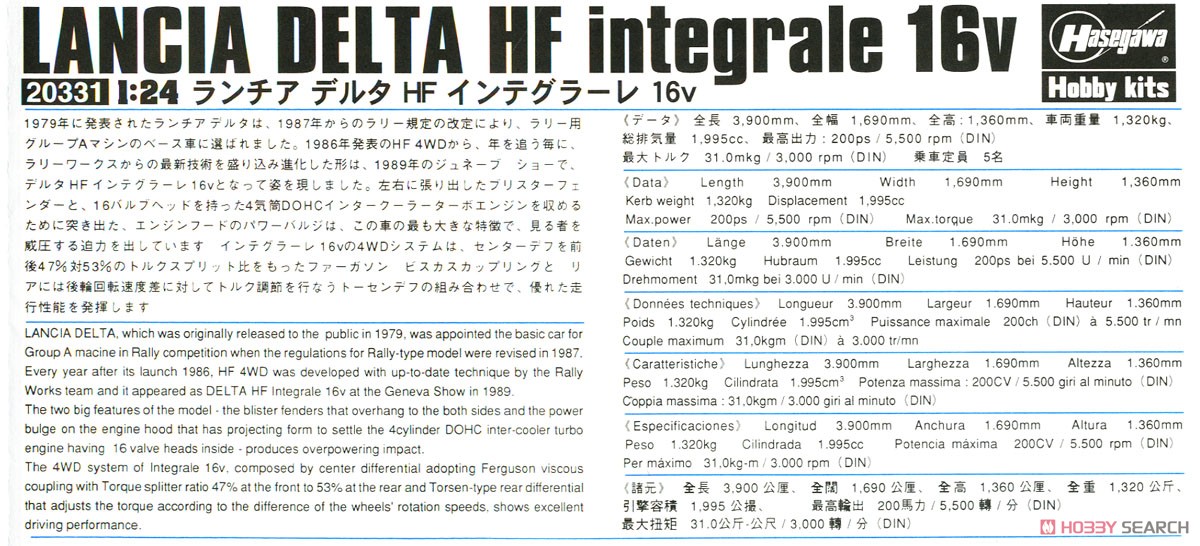 ランチア デルタ HF インテグラーレ 16v (プラモデル) 解説1