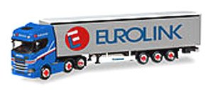 (HO) スカニア CS HD 6x2 カーテンキャンバス セミトレーラー `Eurolink` (鉄道模型)