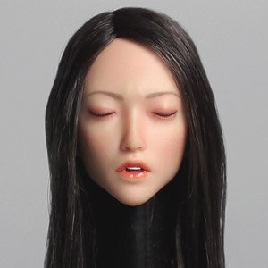 1/6 Asian Female Head Close Eyes Black Hair Long Straight (Fashion Doll)
