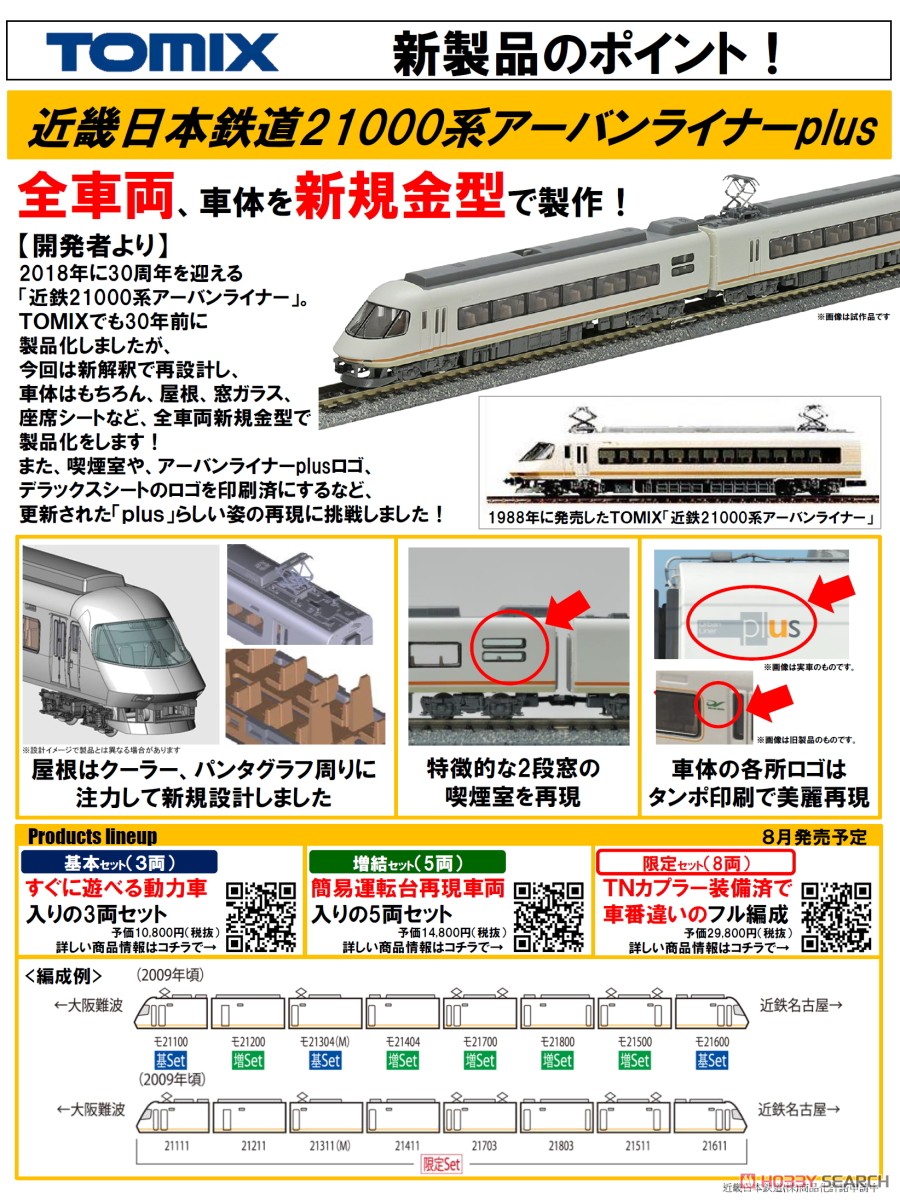 Kintetsu (Kinki Nippon Railway) Corporation Series 21000 Urban Liner Plus Standard Set (Basic 3-Car Set) (Model Train) About item2