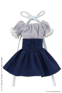 Off-shoulder Sunny One-piece Dress (Navy Stripes x Navy) (Fashion Doll)
