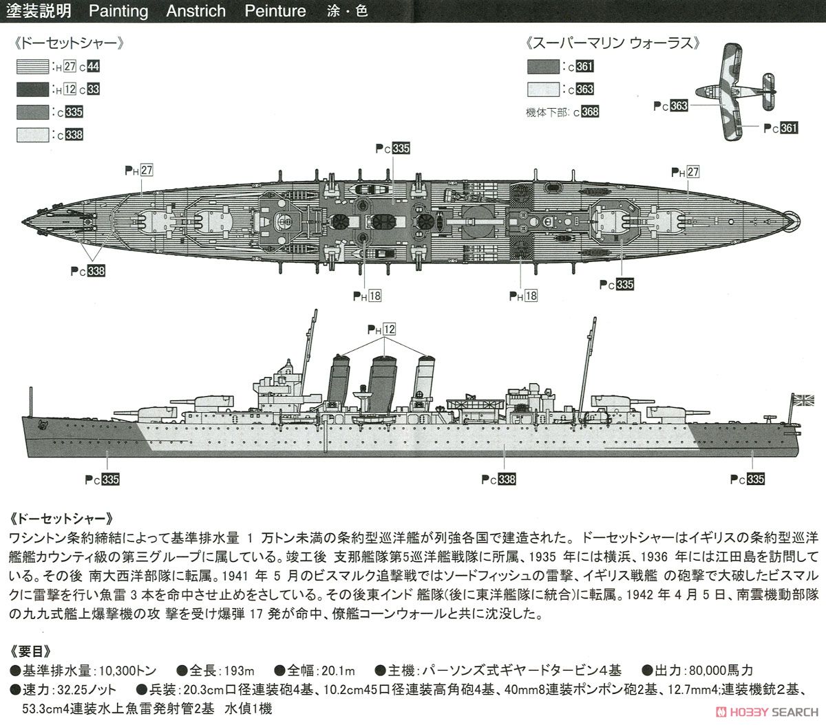 英国海軍重巡洋艦ドーセットシャー インド洋セイロン沖海戦 (プラモデル) 塗装2