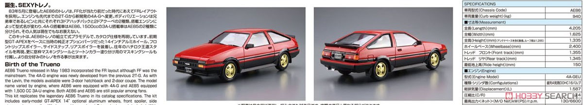 トヨタ AE86 スプリンタートレノ GT-APEX `84 (プラモデル) 解説1