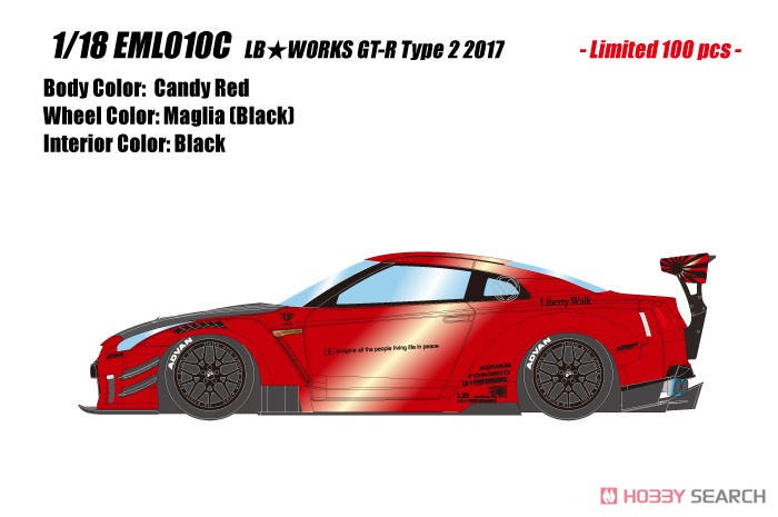 LB★WORKS GT-R Type 2 2017 キャンディレッド (ミニカー) その他の画像1