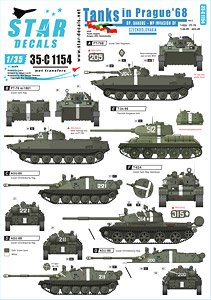 Tanks in Prague 1968.T-62A, PT-76 m/1951, PT-76B, T-34-85, ASU-85. (Decal)