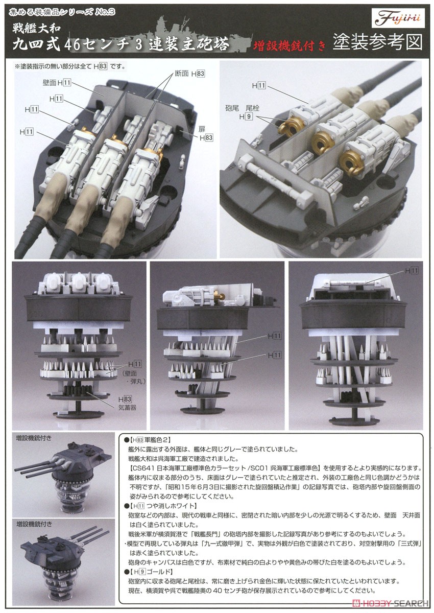 戦艦大和 九四式46センチ3連装主砲塔 (増設機銃付き) (プラモデル) 塗装2