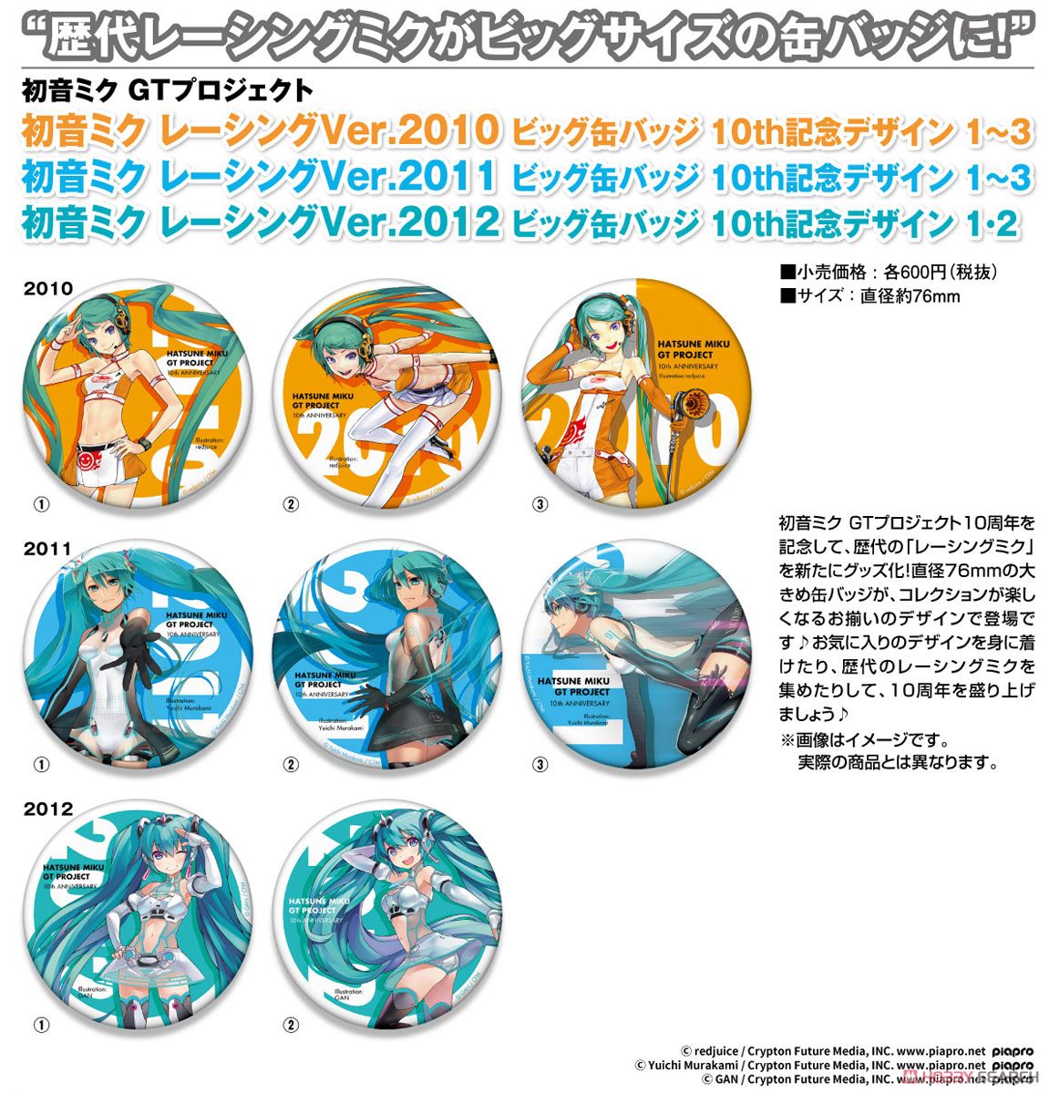 Hatsune Miku Racing Ver. 2012 Big Can Badge 10th Anniversary Design 2 (Anime Toy) Other picture1