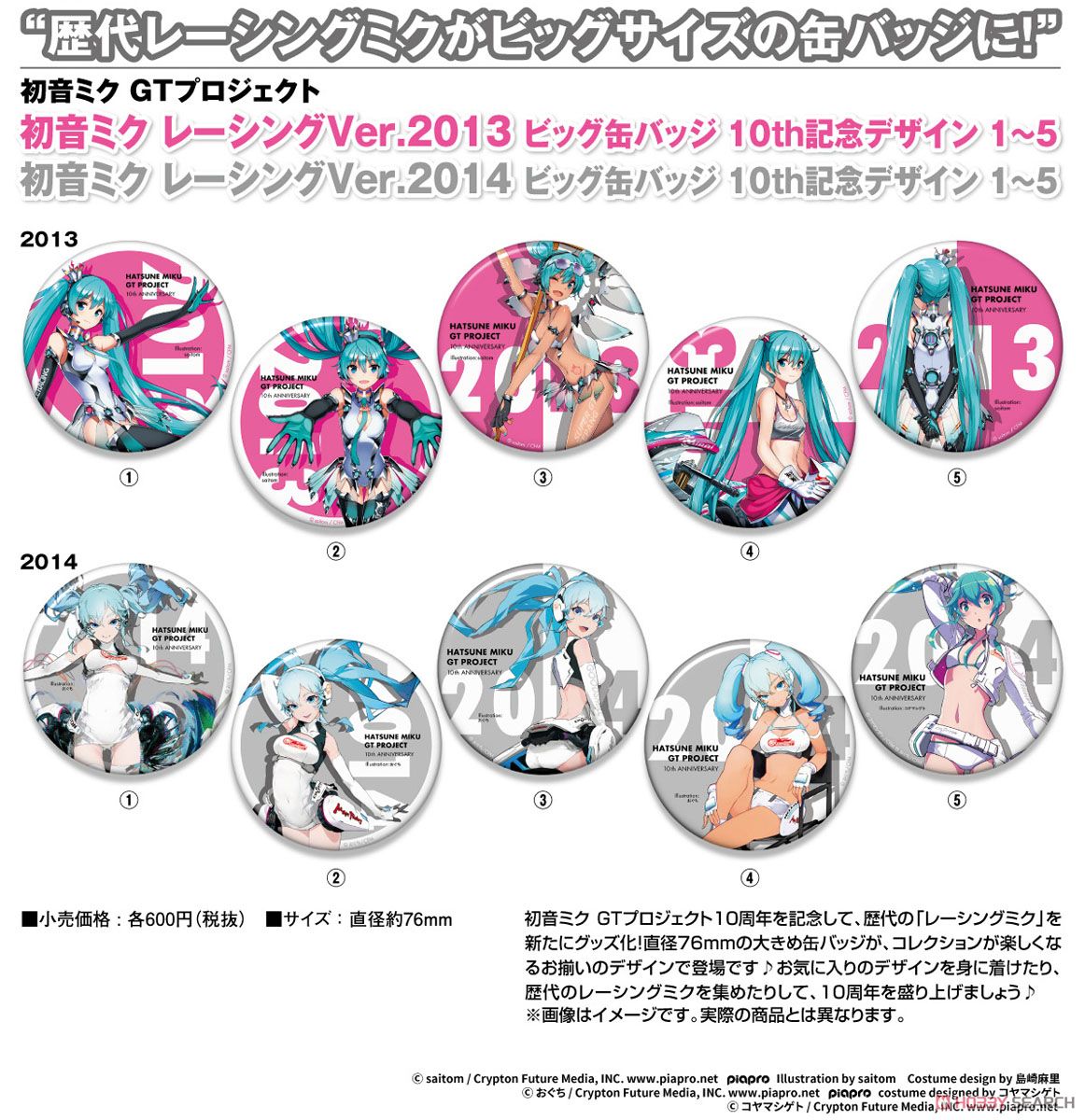 Hatsune Miku Racing Ver. 2013 Big Can Badge 10th Anniversary Design 1 (Anime Toy) Other picture1