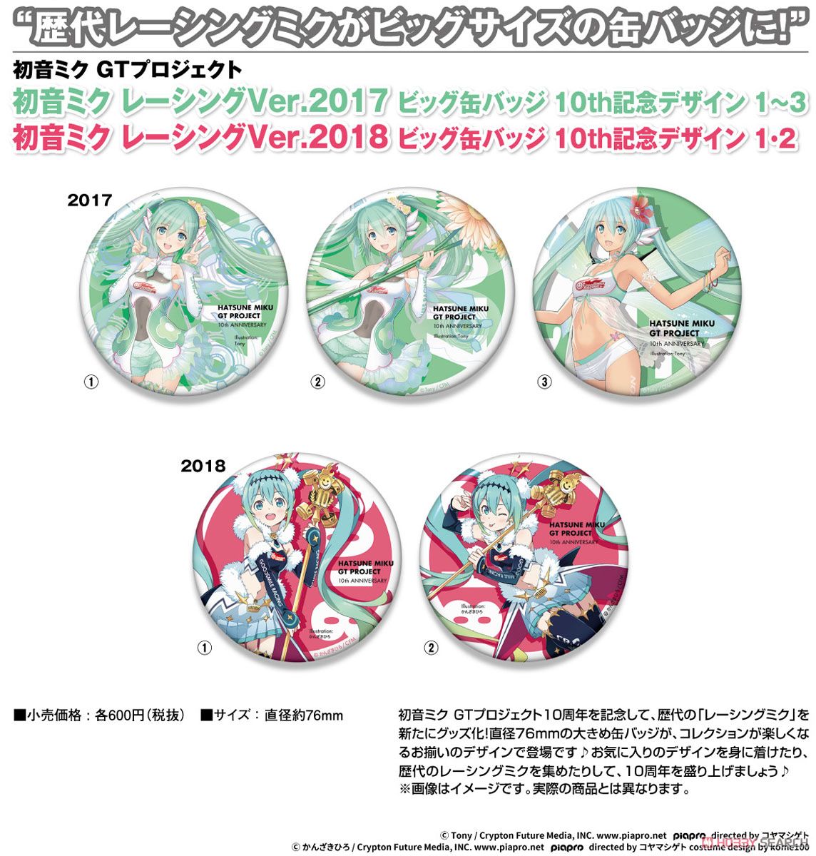 Hatsune Miku Racing Ver. 2017 Big Can Badge 10th Anniversary Design 1 (Anime Toy) Other picture1