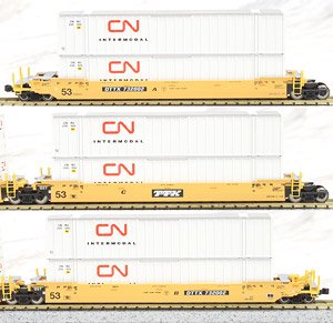 Gunderson MAXI-IV Double Stack Car TTX Old Logo #DTTX732002 (with CN 53 Feet Containers) (3-Car Set) (Model Train)