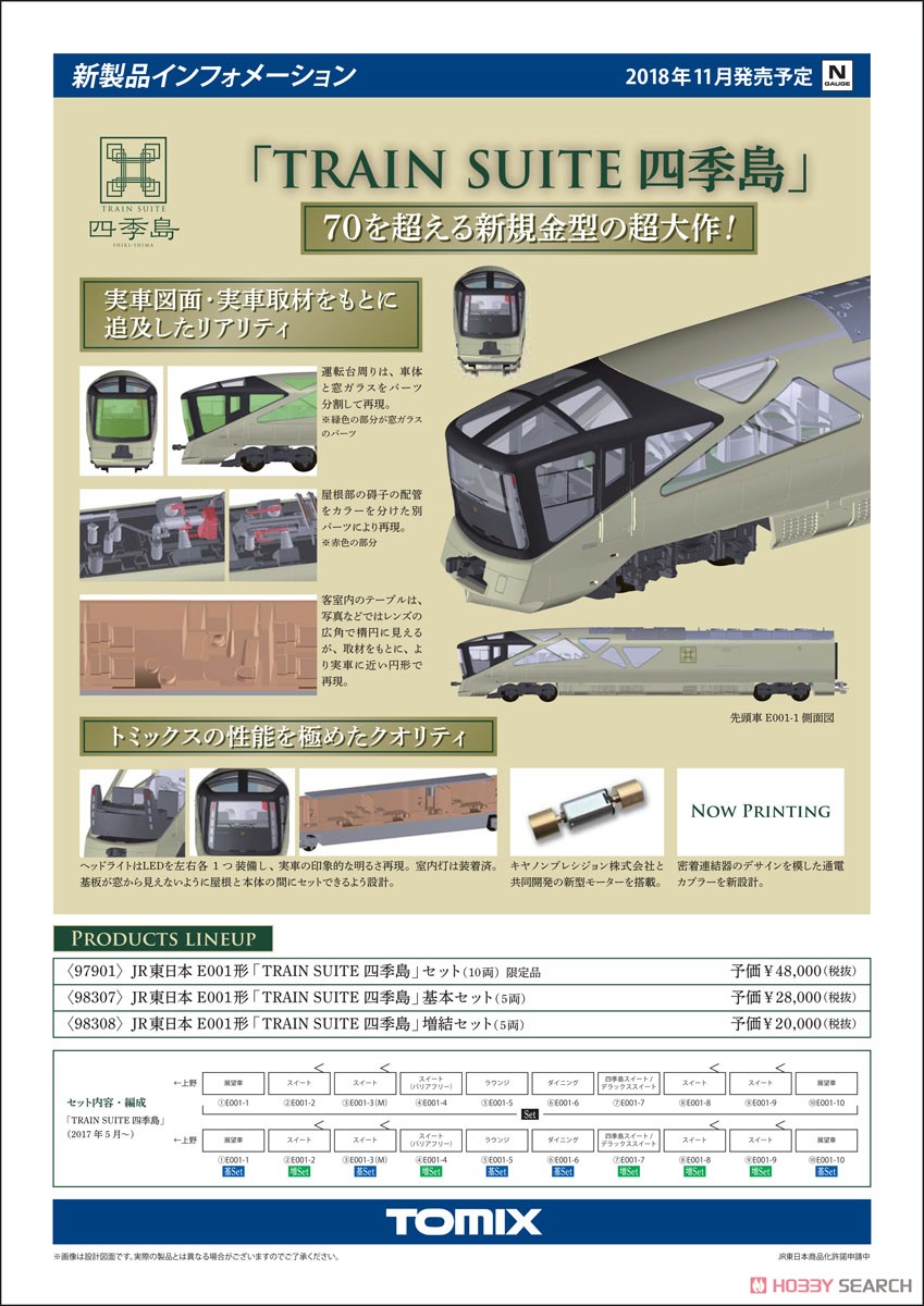 JR東日本 E001形 「TRAIN SUITE 四季島」 増結セット (増結・5両セット) (鉄道模型) 解説1