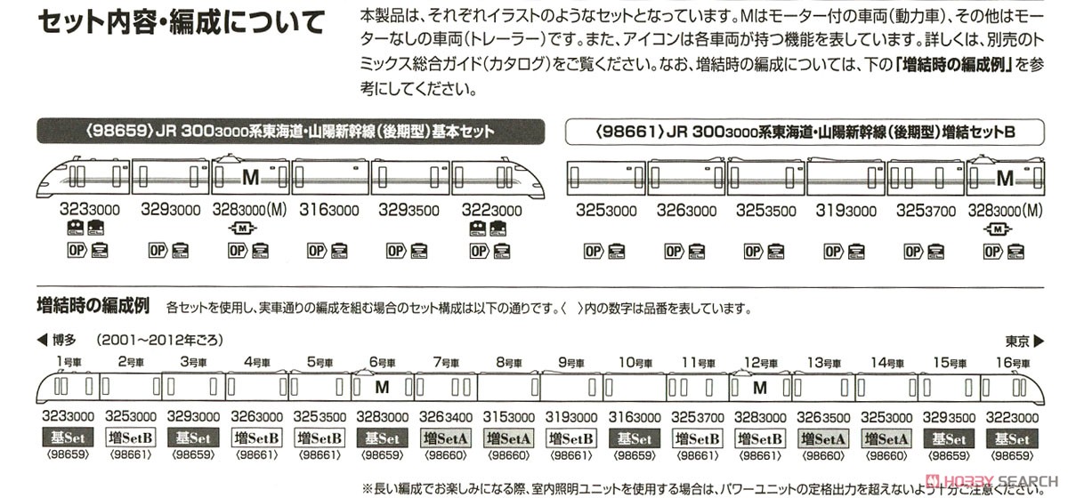 JR 300-3000系 東海道・山陽新幹線 (後期型) 増結セットB (増結・6両セット) (鉄道模型) 解説3