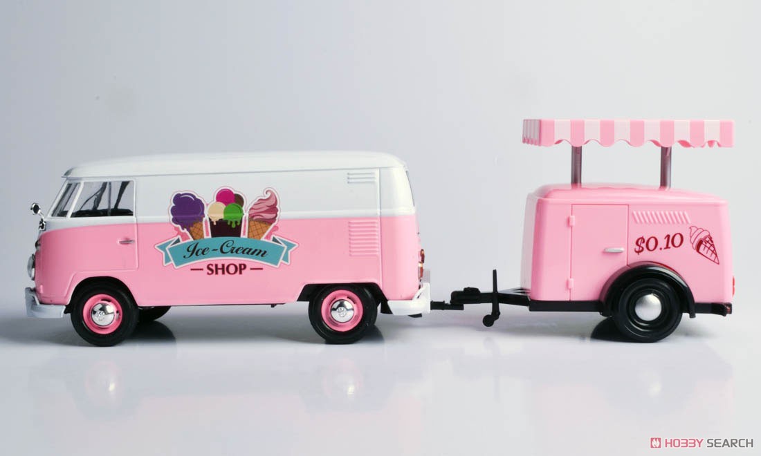 Volkawagen Type2 (T1) Delivery Van and Refrigeration Trailer (White/Pink) (Diecast Car) Item picture2
