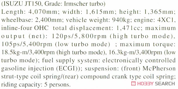 いすゞ ジェミニ(JT150) イルムシャー ターボ (プラモデル) 英語解説3