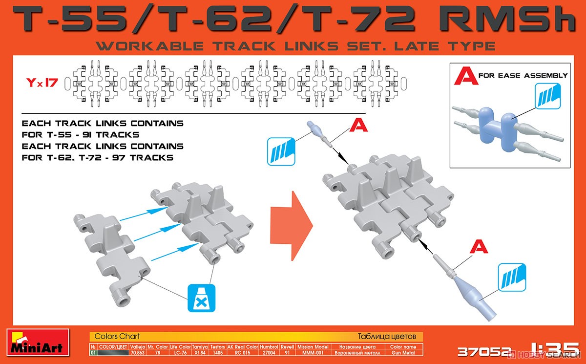 T-55/T-62/T-72 RMSh Workable Track Links Set. Late Type (Plastic model) Assembly guide1