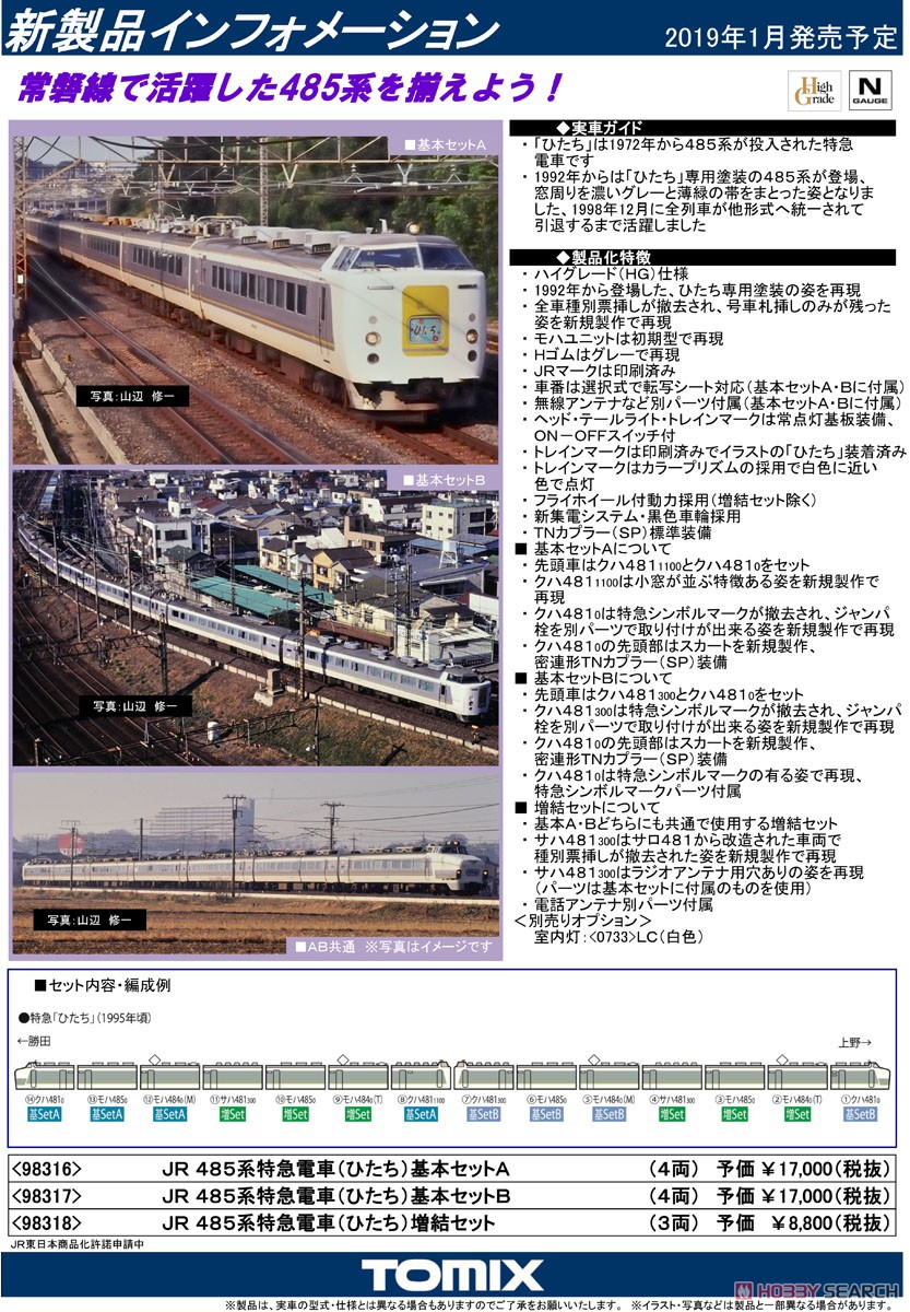 JR 485系特急電車 (ひたち) 基本セットA (基本・4両セット) (鉄道模型) 解説1