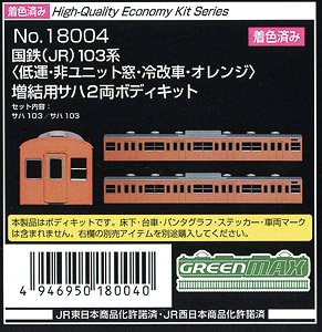 [Painted] J.N.R. (JR) Series 103 (Low Cab, Original Window, Air-Conditioned Car, Orange) Additional SAHA Two Car Body Kit (Add-On 2-Car Set) (Unassembled Kit) (Model Train)