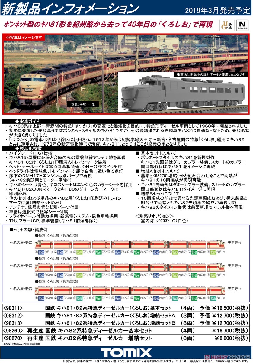 国鉄 キハ81・82系 特急ディーゼルカー (くろしお) 基本セット (基本・4両セット) (鉄道模型) 解説1