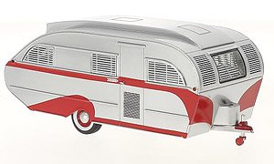 Aero Flite Falcon Travel Trailer 1947 Silver / Red (Diecast Car)