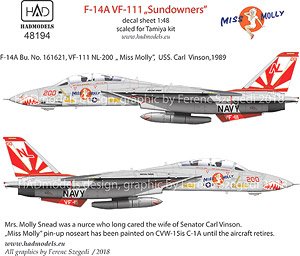 アメリカ海軍 F-14A トムキャット VF-111 サンダウナーズ `Miss Molly` 用デカール (デカール)