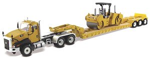 Cat CT660 Day Cab Tractor & XL120 Low Profile HDG Trailer with Cat CB-534D XW Vibratory Asphalt Compactor (Diecast Car)