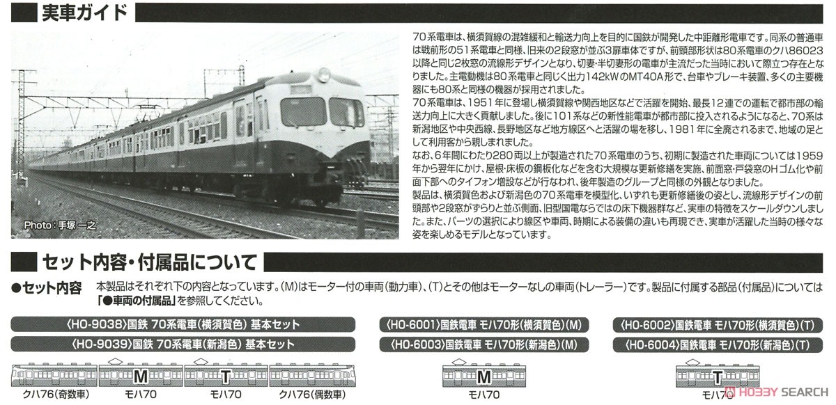 16番(HO) 国鉄 70系電車 (横須賀色) 基本セット (基本・4両セット) (鉄道模型) 解説2