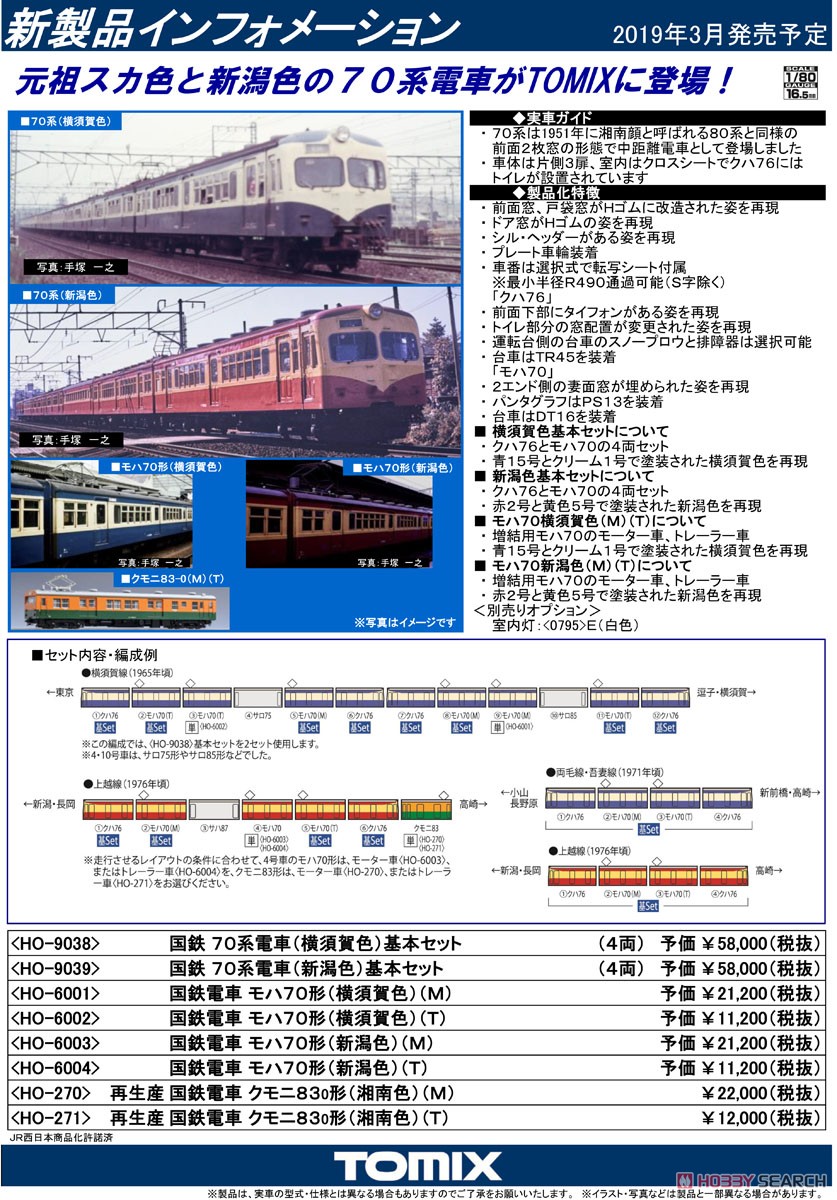 16番(HO) 国鉄電車 モハ70形 (新潟色) (T) (鉄道模型) 解説1