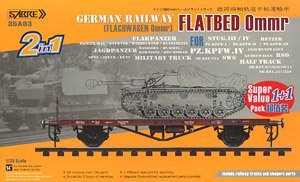 German Railway Flatbed Ommr (Flachwagen Ommr) (2in1) Super Value Pack w/Railway Track and Sleeper (Upgrade Edition) (Plastic model)