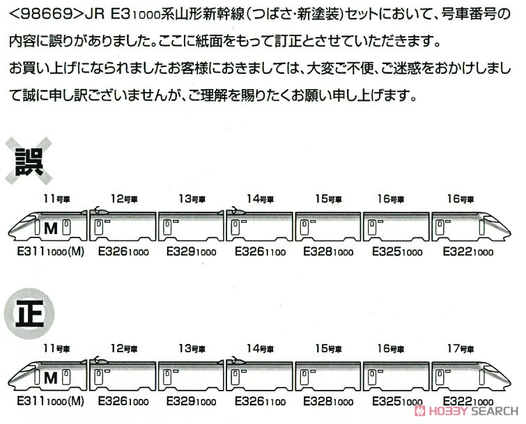 JR E3-1000系 山形新幹線 (つばさ・新塗装) セット (7両セット) (鉄道模型) 解説4