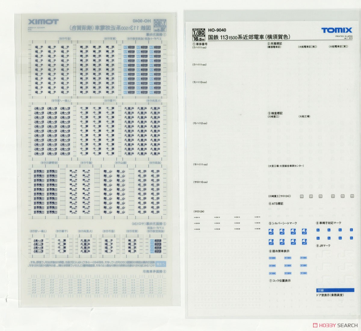 1/80(HO) J.N.R. Suburban Train Series 113-1500 (Yokosuka Color) Standard Set (Basic 4-Car Set) (Model Train) Contents1