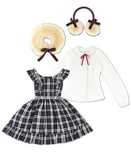 AZO2 Classical Check Jumper Dress Set (Navy Check) (Fashion Doll)