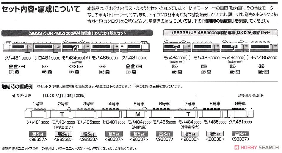 JR 485-3000系 特急電車 (はくたか) 基本セット (基本・5両セット) (鉄道模型) 解説3