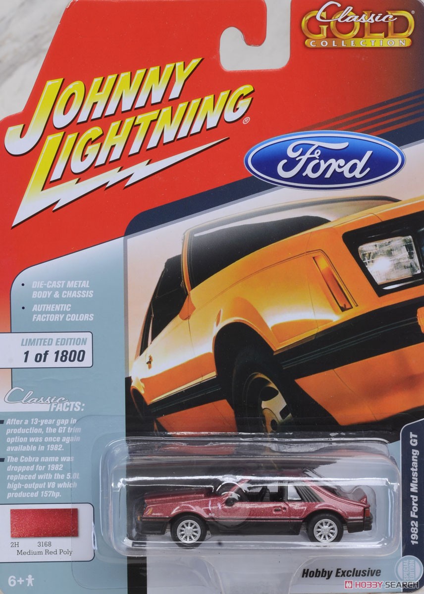Johnny Lightning Classic Gold 1982 Mustang GT Medium Red Poly (ミニカー) パッケージ1
