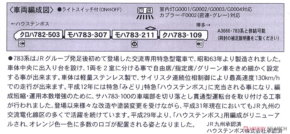 783系 特急ハウステンボス 新塗装 (4両セット) (鉄道模型) 解説1