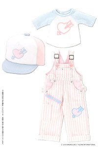 Kinoko Planet [Hatsukoi Otome Overalls Set] (Pink x Light Blue) (Fashion Doll)