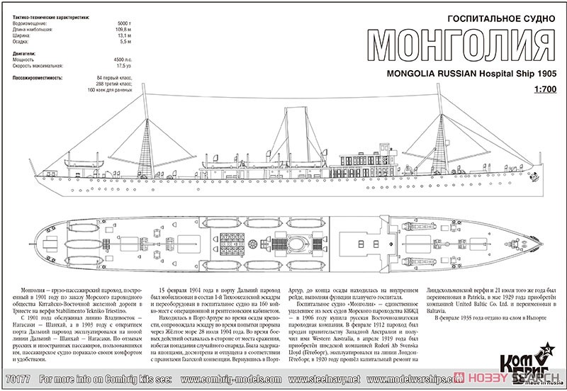 露・病院船モンゴリア・1905 (プラモデル) その他の画像1