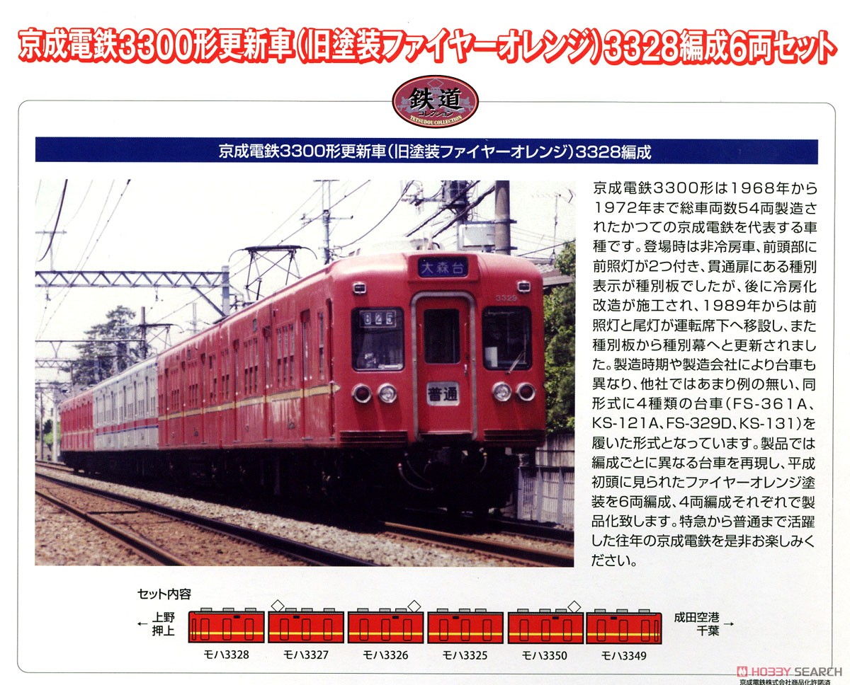 鉄道コレクション 京成電鉄 3300形 更新車 (旧塗装ファイヤーオレンジ) 3328編成 (6両セット) (鉄道模型) 解説2