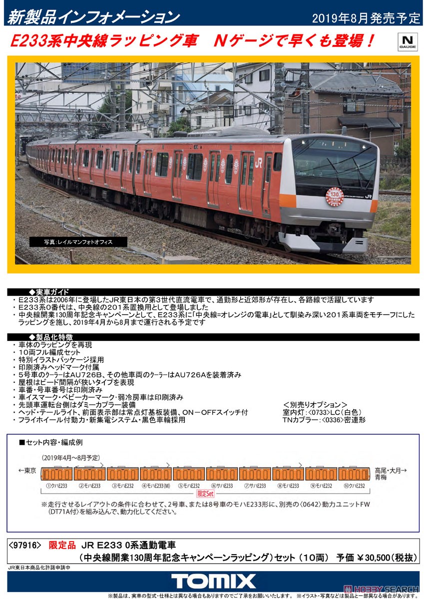 【限定品】 JR E233-0系 通勤電車 (中央線開業130周年記念キャンペーンラッピング) セット (10両セット) (鉄道模型) 解説1