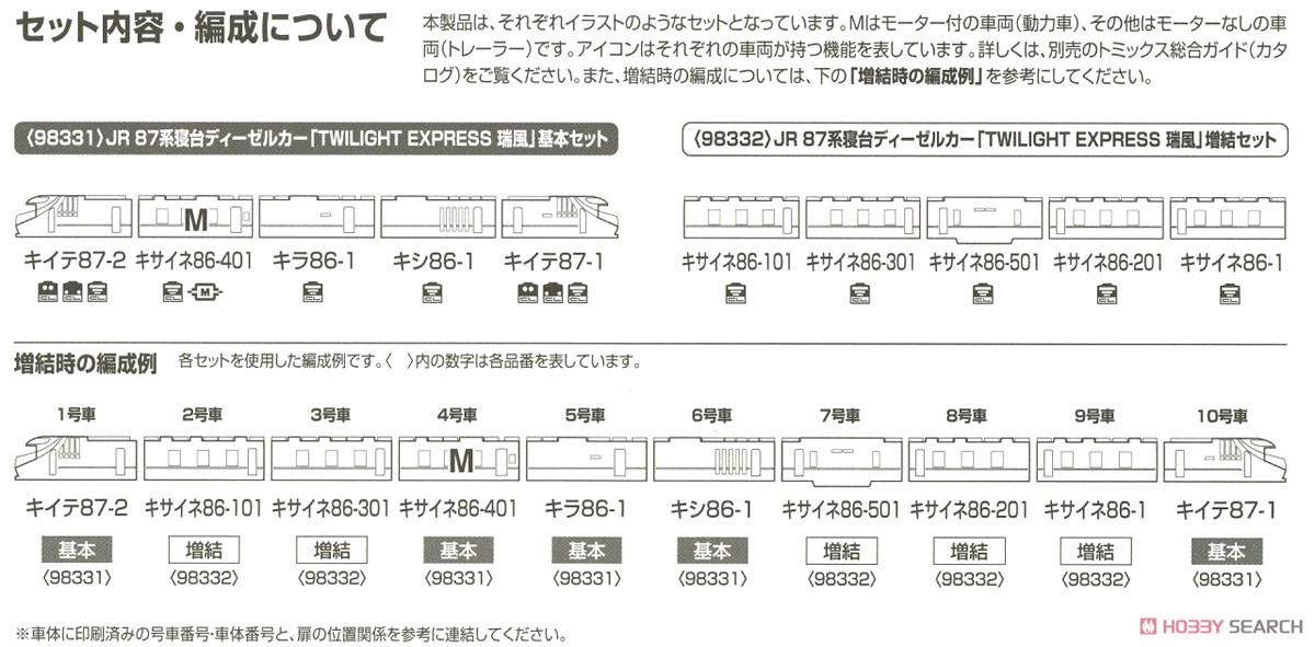 JR 87系 寝台ディーゼルカー (TWILIGHT EXPRESS 瑞風) 基本セット (基本・5両セット) (鉄道模型) 解説3