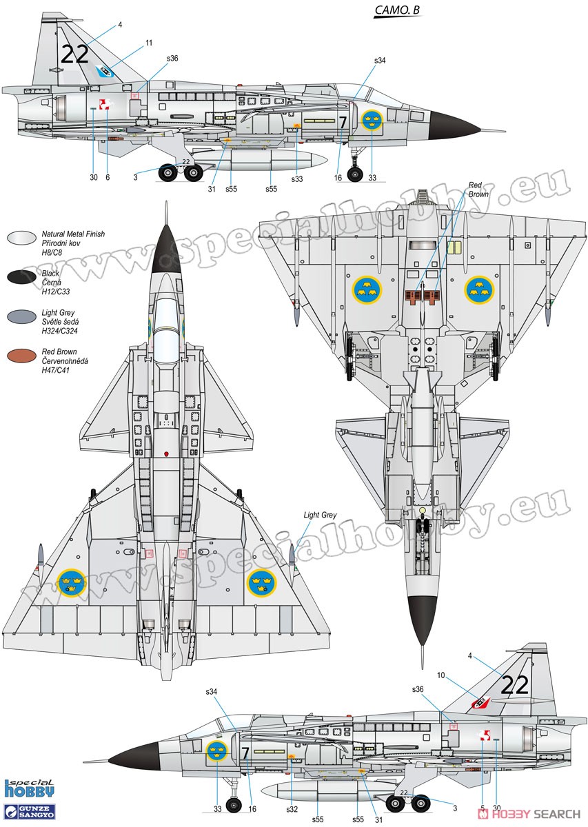 サーブ37 ビゲン・AJ-37&SK-37・2機入り・資料写真書付き (プラモデル) 塗装3