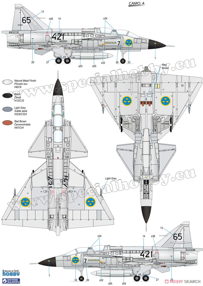 サーブ37 ビゲン・AJ-37&SK-37・2機入り・資料写真書付き (プラモデル) 塗装6