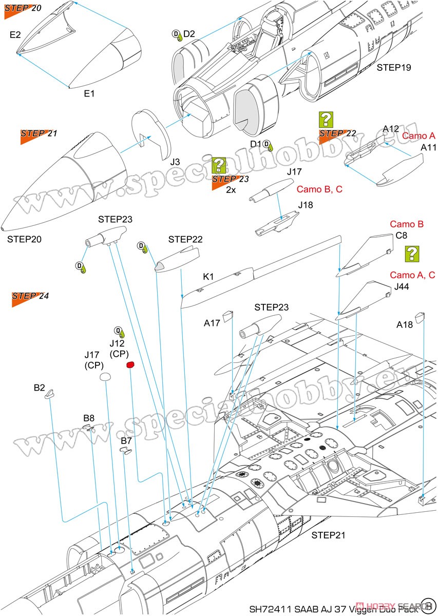 サーブ37 ビゲン・AJ-37&SK-37・2機入り・資料写真書付き (プラモデル) 設計図5