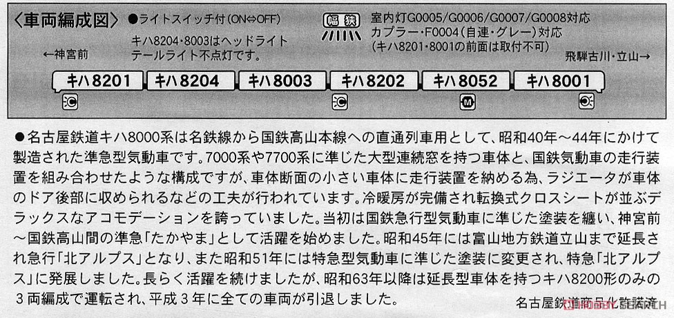 名鉄 キハ8000系 旧塗装 急行北アルプス (6両セット) (鉄道模型) 解説1 モーダル