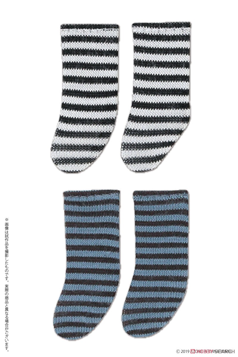 Picco D Border Socks II A Set (Black x White, Chocolate x Blue) (Fashion Doll) Item picture1