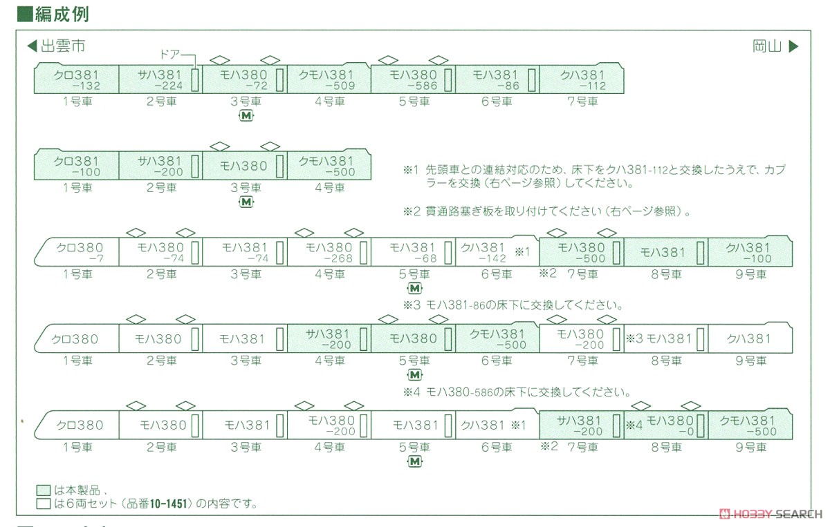 381系 「ゆったりやくも」 (ノーマル編成) (7両セット) (鉄道模型) 解説2