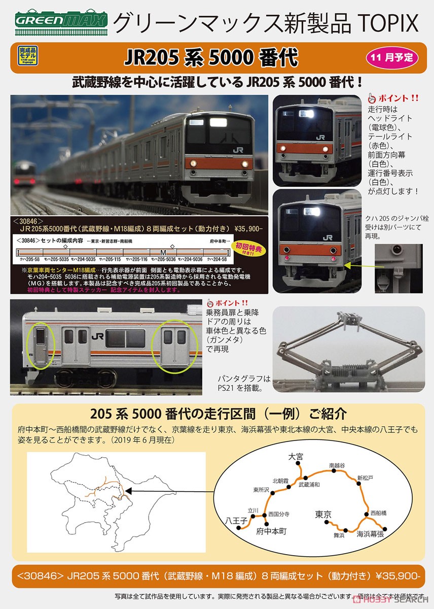 JR 205系 5000番代 (武蔵野線・M18編成) 8輛編成セット (動力付き) (8両セット) (塗装済み完成品) (鉄道模型) その他の画像7